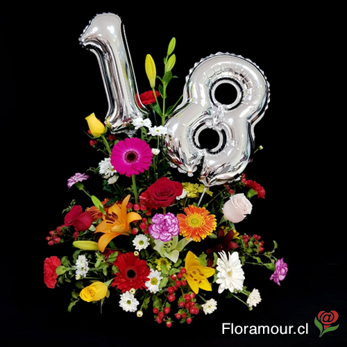 Sensacional arreglo floral alegre con flores seleccionadas variadas y globos con forma de nÃƒÂºmeros. Escriba en el campo de INSTRUCCION ESPECIAL los dos dÃƒÂ­gitos para la celebraciÃƒÂ³n. Si desea hacer algÃƒÂºn pedido especial, por favor llÃƒÂ¡menos al 56 222341793